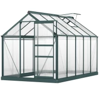 Outsunny 6 x 10ft Polycarbonate Greenhouse - Large Walk-In Green House with Sliding Door and Window, Garden Plant Grow House with Aluminium Frame and Foundation, Dark Green(m-12)
