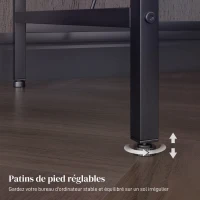 HOMCOM Bureau d'angle réversible, bureau d'ordinateur avec LED, 2 prises et 2 ports USB et panier réglable, 107x80x90cm, noir(m-9)