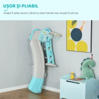 HOMCOM Tobogan pentru Copii, Pliabil cu 3 Trepte și Coș de Baschet, 140x87x75 cm, Albastru(m-8)