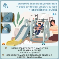 HOMCOM Set de Joacă pentru Copii cu Leagăn, Tobogan, Coș de Baschet și Scară, 150x190x100 cm, Multicolor(m-7)