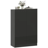 HOMCOM Meuble à chaussures d'entrée avec 2 portes à fermeture douce et étagères réglables pour 20 paires de chaussures noir brillant(m-1)