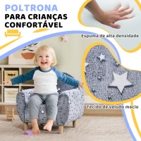 AIYAPLAY Poltrona para Crianças com Desenho de Estrelas que Brilham no Escuro Tecido Suave de Veludo 55x40x55 cm Cinzento(m-4)