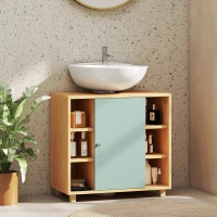 HOMCOM Mueble bajo lavabo, mueble de baño con 6 estantes abiertos y puerta de cierre suave 60 x 33 x 57 cm, verde(m-2)