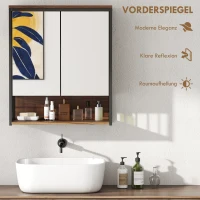 HOMCOM Hängender Spiegelschrank für Badezimmer, Badschrank aus MDF, Spanplatte, Braun(m-5)