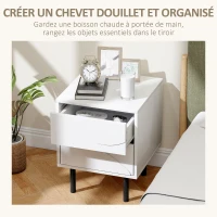 HOMCOM Table de chevet étroite, table d'appoint avec 2 tiroirs à ouverture par pression, pieds en acier, 40 x 40 x 50 cm, blanc(m-5)