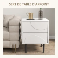 HOMCOM Table de chevet étroite, table d'appoint avec 2 tiroirs à ouverture par pression, pieds en acier, 40 x 40 x 50 cm, blanc(m-6)