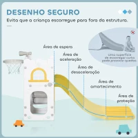 AIYAPLAY Escorrega Infantil 4 em 1 para Crianças com Cesto de Basquetebol Telescópio Escalador e Espaço de Arrumação 70x177x92 cm Amarelo e Verde(m-5)