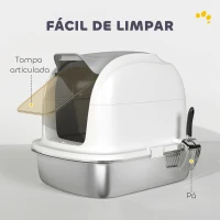 PawHut Caixa de Areia para Gatos em Aço Inoxidável XL com Tampa Abatível Laterais Altas Entrada Superior e Pá 52,4x41,3x42 cm Branco(m-7)