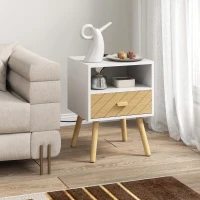 HOMCOM Mesa de Cabeceira com Estação de Carregamento Gaveta 2 Tomadas AC Porta USB e Tipo-C  40x35x54,7 cm Branco(m-9)