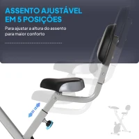 HOMCOM Bicicleta Estática Dobrável com 8 Níveis de Resistência Magnética com Assento Ajustável 43x97x109 cm Cinzento(m-6)