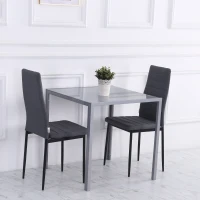 HOMCOM Table à manger pour 4 personnes, table de cuisine avec plateau en verre trempé et pieds en métal, 75 x 75 x 75 cm, gris(m-2)
