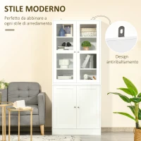 HOMCOM Mobile Libreria con 2 Armadietti, Ripiani Regolabili e Ante in Vetro, 76x40x178.5 cm, Bianco(m-4)