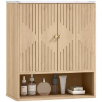 HOMCOM Armadietto Bagno a Parete con Ripiano Aperto e Ante Decorate, Piano Effetto Marmo, 60x18x70 cm, Rovere(m-11)