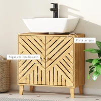 HOMCOM Móvel para Lavatório Pousar em Bambu com Portas Ripadas Armário de Casa de Banho para Lavatório sem Pedestal 60x30x60 cm Madeira(m-7)