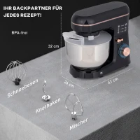 HOMCOM Standmixer, Küchenmaschine, Rührgerät, 6 Stufen, 5,5L Edelstahlschüssel, Schwarz(m-3)