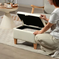 HOMCOM 16L Linen Storage Ottoman Padded Footstool with Rubberwood Legs for Storage Box, Bed End, Shoe Bench, Seating, Beige(m-8)