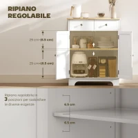 HOMCOM Credenza Bassa con Armadietto 2 Ante, Ripiani Regolabili e 2 Cassetti, Bianco e Legno(m-6)