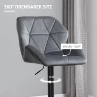 HOMCOM Barhocker 2er Set, Gepolstert Barstuhl mit Metallgestell, Lehne, Samtoptik, Höhenverstellbar 360° Drehbar(m-7)