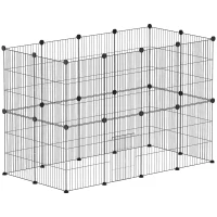 PawHut Jaula para Animales Pequeños Valla Metálica Modular para Mascotas con Puerta y Paneles de Acero 120x60x80 cm Negro(m-10)