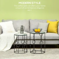 HOMCOM Nesting Round Coffee Table Set of 2 - Black(m-4)