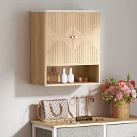HOMCOM Armoire murale de salle de bain, meuble de rangement avec compartiment ouvert et étagère réglable, 60 x 18 x 70 cm chêne(m-9)