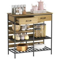 HOMCOM Buffet Küche, Aufbewahrungsmöbel mit 2 Schubladen und 3 offenen Regalen, 90 x 40 x 91 cm, Naturholz und Schwarz(m-7)