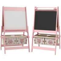 AIYAPLAY 3-in-1 Kinder Staffelei mit Papierrolle, Kreidetafel, Whiteboard, Aufbewahrungskörbe, 54 x 46,5 x 93 cm, rosa(m-1)