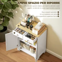 HOMCOM Credenza Bassa con Armadietto 2 Ante, Ripiani Regolabili e 2 Cassetti, Bianco e Legno(m-4)