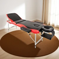 Portable Aluminium Massage Table, 3-Section Foldable Couch Bed with Adjustable Headrest, Arm Support, and Carrying Bag, Black+Red(m-10)