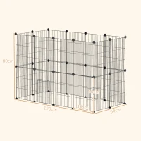 PawHut Gabbia per Animali Piccoli Modulare con Porta e Pannelli in Acciaio, 120x60x80 cm, Nero(m-3)
