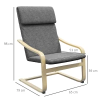 HOMCOM Fauteuil de salon, fauteuil chambre avec accoudoirs incurvés, coussin, tissu aspect lin, 65 x 79 x 98 cm, gris(m-3)