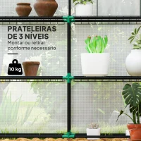Outsunny Estufa de Jardim Pequena de 3 Níveis com 6 Prateleiras Porta Enrolável e Capa de PE 140x143x190 cm Branco(m-4)