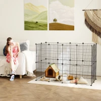 PawHut Jaula para Animales Pequeños Valla Metálica Modular para Mascotas con Puerta y Paneles de Acero 120x60x80 cm Negro(m-2)