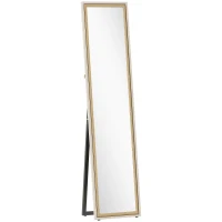 HOMCOM Ganzkörperspiegel 157x37 cm mit zweifarbigem Rahmen Standspiegel Neigbar oder Aufhängbar Weiß und Natur(m-1)