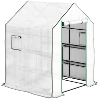 Outsunny Estufa de Jardim Pequena de 3 Níveis com 6 Prateleiras Porta Enrolável e Capa de PE 140x143x190 cm Branco