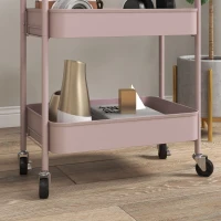 HOMCOM Multifunctionele Winkelwagen Keukenwagen, 3 Planken, 4 Wielen, 45 cm x 30,6 cm x 79 cm, Roze(m-9)