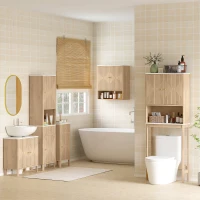 HOMCOM Colonna Bagno con Cassetto, 2 Armadietti e Ripiani Regolabili, Ripiano Effetto Marmo, 41.5x30x168 cm, Rovere(m-8)