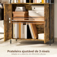 HOMCOM Estante de 6 Níveis Estante de Livros com Compartimentos Abertos 2 Portas Estilo Industrial 75x34x172 cm Castanho Rústico(m-5)