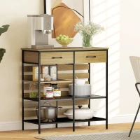 HOMCOM Buffet Küche, Aufbewahrungsmöbel mit 2 Schubladen und 3 offenen Regalen, 90 x 40 x 91 cm, Naturholz und Schwarz(m-2)