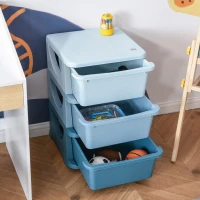 HOMCOM Torre de Almacenamiento Infantil con 3 Cajones, Organizador de Juguetes para Niños de +3 Años, con Bordes Redondeados y Asas, para Guardería, Sala de Juegos, Dormitorio, 37x37x56,5 cm, Azul(m-8)