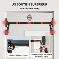 SPORTNOW Barre de traction réglable de 80 à 110 cm, barre de porte niveau intégré, structure triangulaire, jusqu'à 225 kg, noir(m-6)