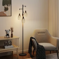 HOMCOM 3-Light LED Floor Lamp, 170cm Industrial Dimmable Standing Lamp with Steel Wire Cage Lampshades, 2700K for Living Room, Bedroom, Dining Room, Study, Black(m-8)