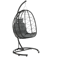 Outsunny Hängesessel Outdoor Hängesessel Egg Chair, wetterbeständig, inkl. Polster, 102 cm x 102 cm x 195 cm, Dunkelgrau
