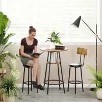 HOMCOM Set tavolo da bar a 3 pezzi con 2 sgabelli imbottiti, rivestimento in eco-pelle, schienale, struttura in metallo, Marrone(m-5)