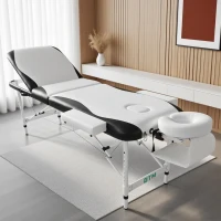 Portable Aluminium Massage Table, 3-Section Foldable Couch Bed with Adjustable Headrest, Arm Support, and Carrying Bag, White(m-1)