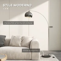 HOMCOM Lampada da Terra Vintage ad Arco con Asta Regolabile, Interruttore a Pedale, Attacco E27, Argento(m-4)
