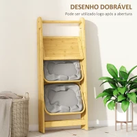HOMCOM Estante Dobrável para Casa de Banho de Bambu com 2 Cestos para Roupa Suja Estante Aberto 44,5x32x99 cm Cinzento(m-6)
