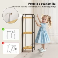 HOMCOM Estante de Casa de Banho de Bambu de 3 Níveis Estante de Armazenamento com 3 Prateleiras Ripas e Estrutura de Aço 41,5x21,5x77,5 cm Madeira e Preto(m-7)