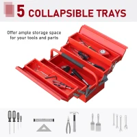 DURHAND Professional Metal Tool Box Portable Storage Cabinet Workshop Cantilever Toolbox with 3 Tier 5 Tray Carry Handle, 45cmx22.5cmx34.5cm, Red(m-5)