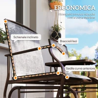 Outsunny Panchina a Dondolo da Giardino a 2 Posti in Metallo e Tessuto a Rete Traspirante, 147x78x101.5cm, Marrone e grigio(m-8)